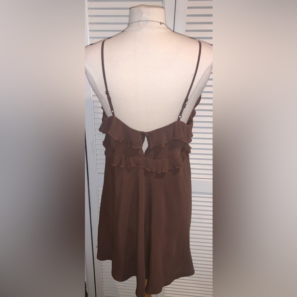 NWT American Eagle Outfitters Brown Ruffle Mini Dress Size L - Picture 10 of 10